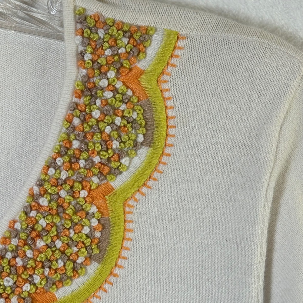 Coldwater Creek Tres Jolie Cardigan White Embroidered Scallop Large 14 - Picture 8 of 11